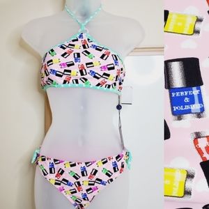 Vigoss Pink 2 Piece Halter Graphic Print Bathing Suit 14